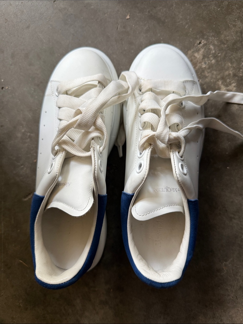 Alexander McQueen White Sneakers with Blue Heel Accent
